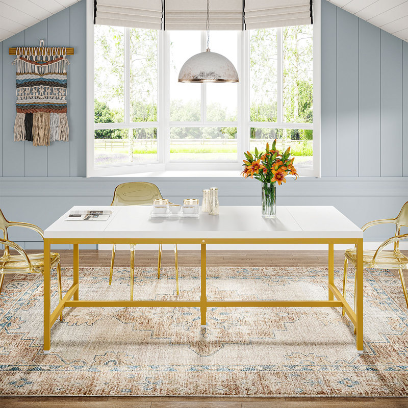 Mercer41 Leyanni White and Gold Dining Table | Wayfair